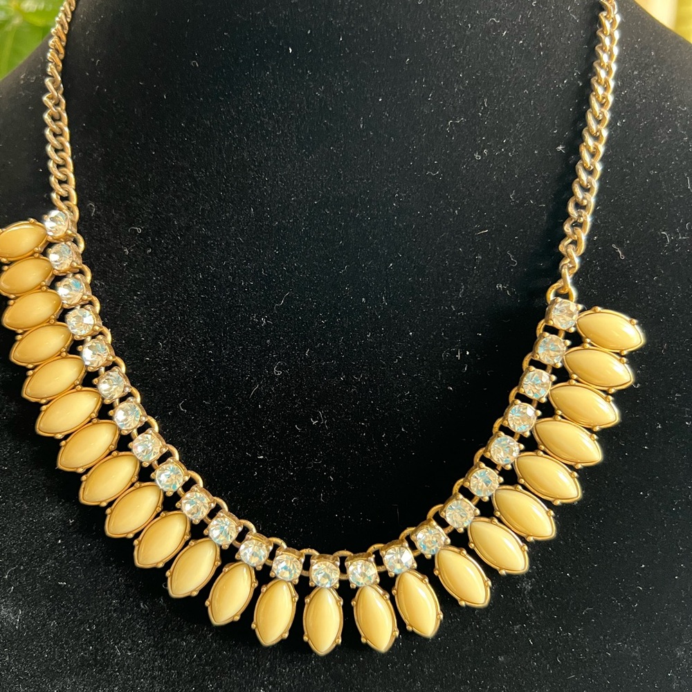 J Crew vintage statement necklace, rhinestone and ivory colored stone.